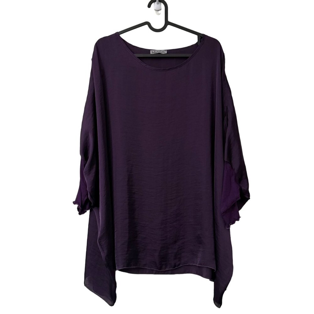 Tutu & Lilli Deep Purple Bella Satin Dolman Sleeve Oversized Blouse Top Size M/L